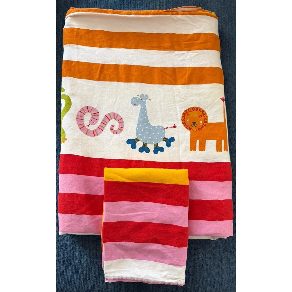Vintage IKEA Barnslig Rand Animal Stripe Twin Duvet Cover Case 2 PC Orange Pink